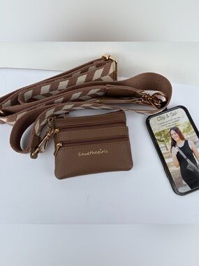 Save The Girls Brown clip Go Chevron Crossbody Strap Wallet